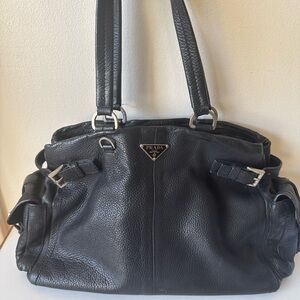 Prada Black Textured Leather Tote